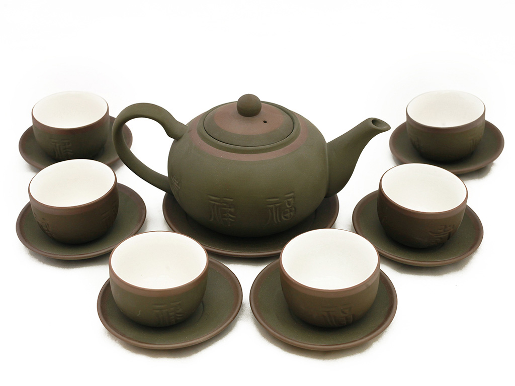 Bộ ấm ch&eacute;n tử sa B&aacute;t Tr&agrave;ng d&aacute;ng tống men r&ecirc;u kẻ chỉ đầy đủ phụ kiện - ấm ch&eacute;n