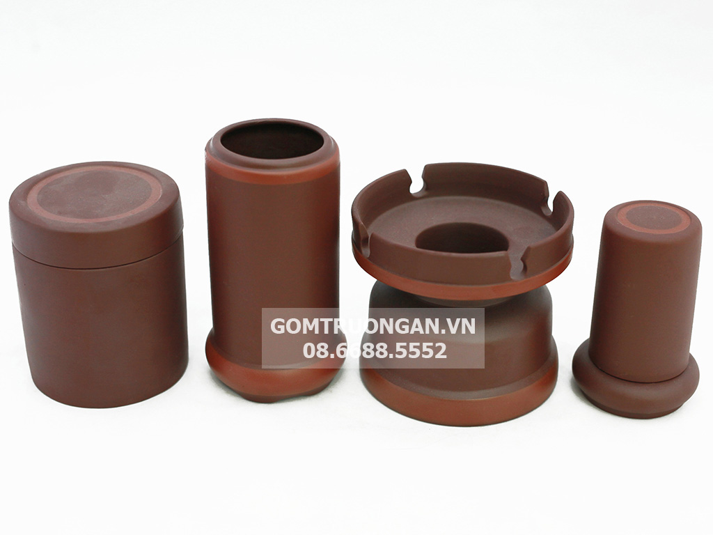 Bộ ấm chén tử sa Bát Tràng tích nâu kẻ chỉ đầy đủ phụ kiện 2