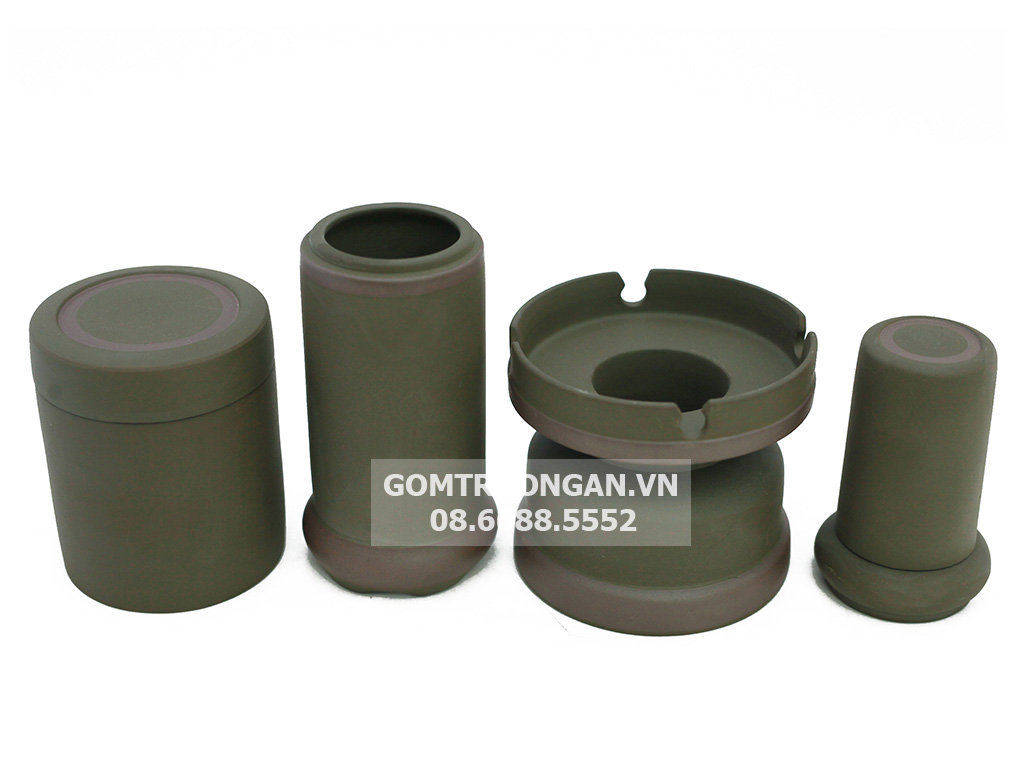 Bộ ấm chén tử sa Bát Tràng tích rêu kẻ chỉ lòng trắng đầy đủ phụ kiện 2