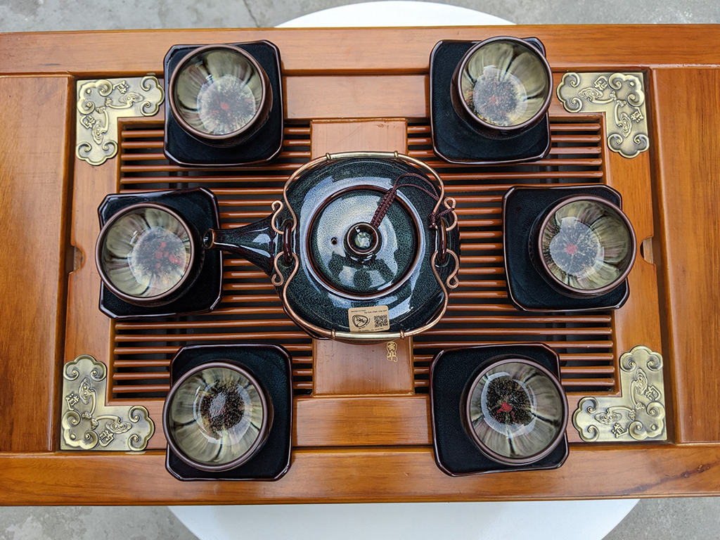 Bộ ấm ch&eacute;n B&aacute;t Tr&agrave;ng men hỏa biến d&aacute;ng Giang T&acirc;y l&ograve;ng ch&eacute;n hoa mặt tr&ecirc;n