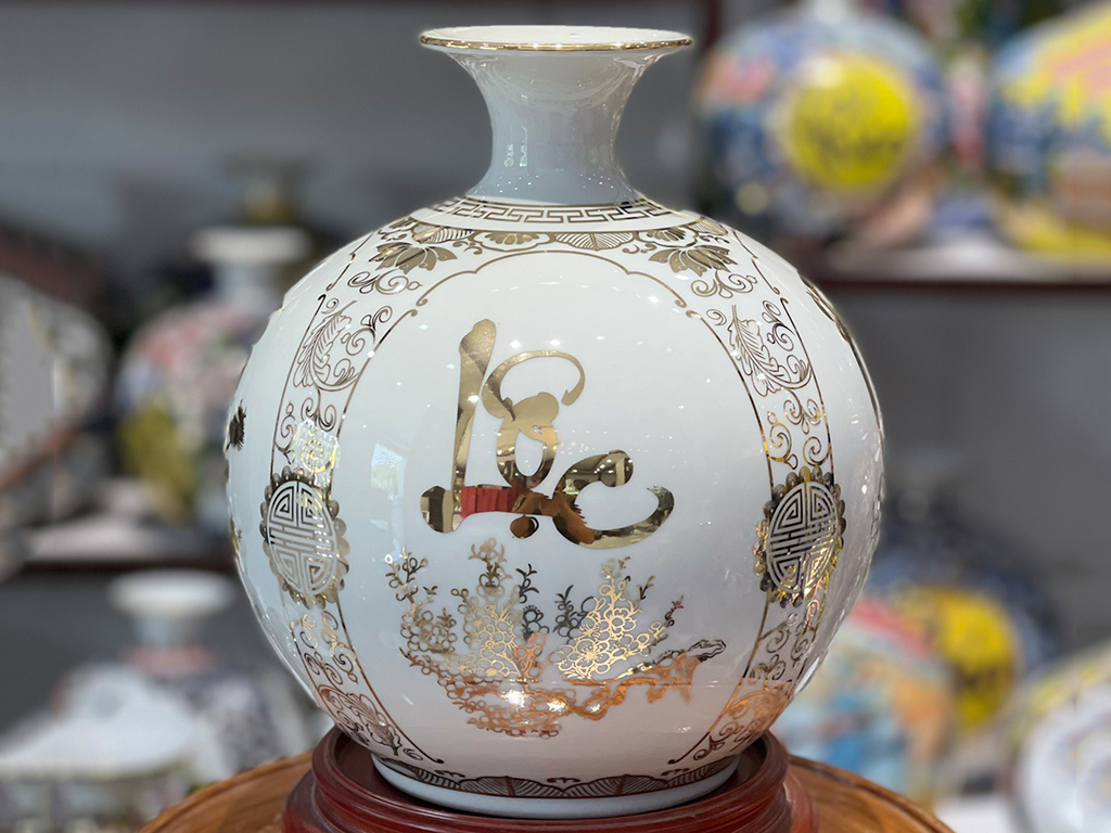 Bình hút lộc màu trắng vẽ vàng Phúc Đức Tài Lộc 25cm 4