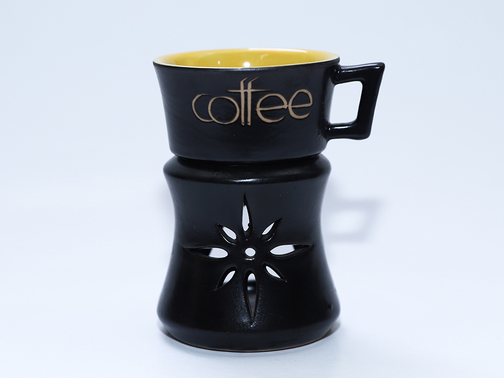 Ly tách hâm nóng cafe gốm sứ men đen lòng vàng 1