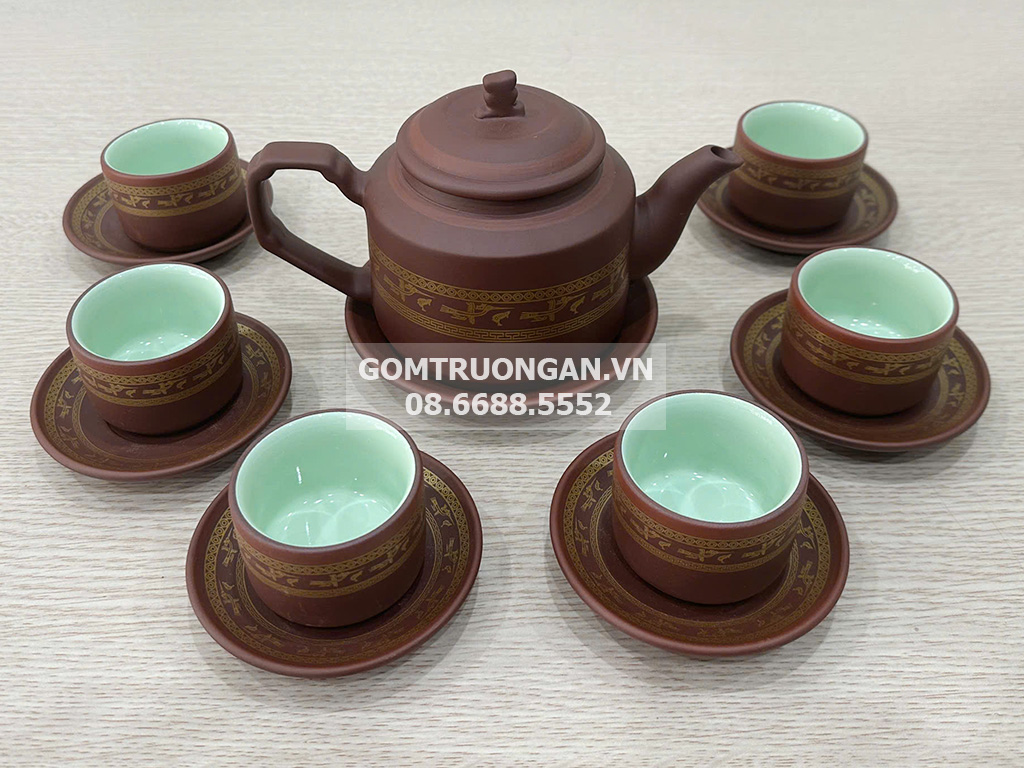 Bộ ấm chén tử sa Bát Tràng Âu Lạc dáng tích 2