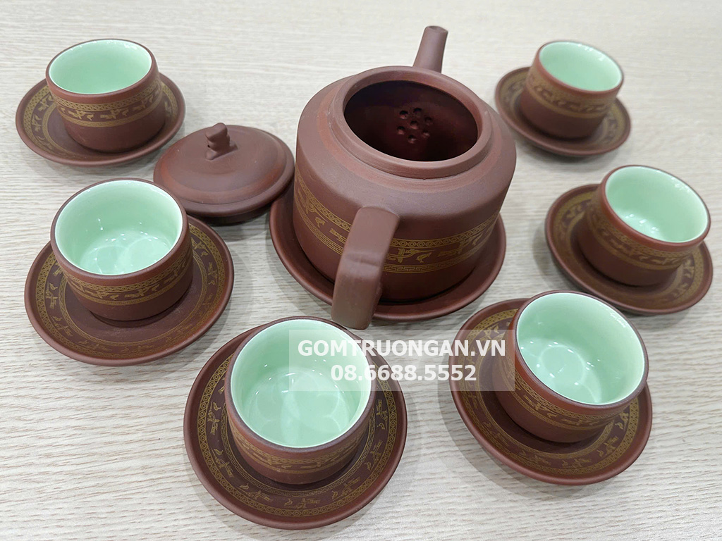 Bộ ấm chén tử sa Bát Tràng Âu Lạc dáng tích 4