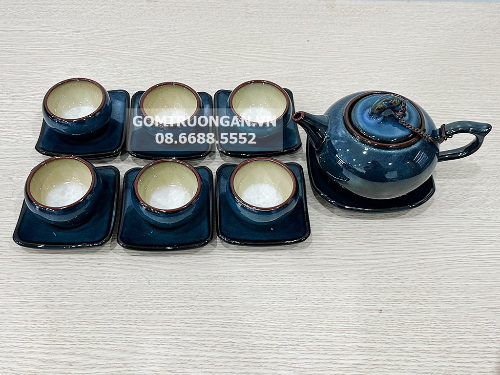 Bộ ấm chén men hỏa biến xanh 2