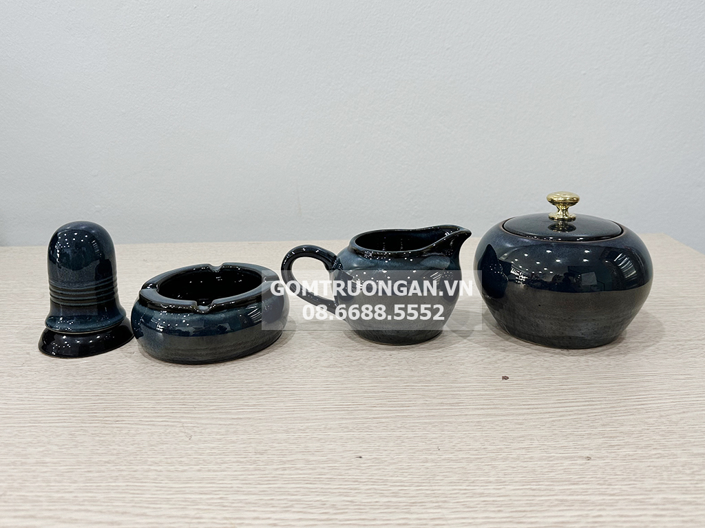 Bộ ấm chén men hỏa biến xanh đầy đủ phụ kiện 4