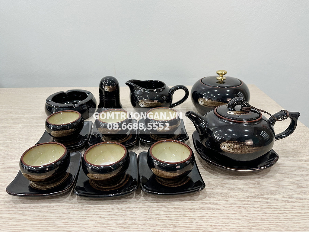Bộ ấm chén men hỏa biến xanh đầy đủ phụ kiện 2