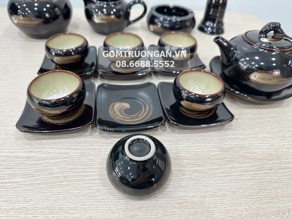 Bộ ấm chén men hỏa biến xanh đầy đủ phụ kiện 4