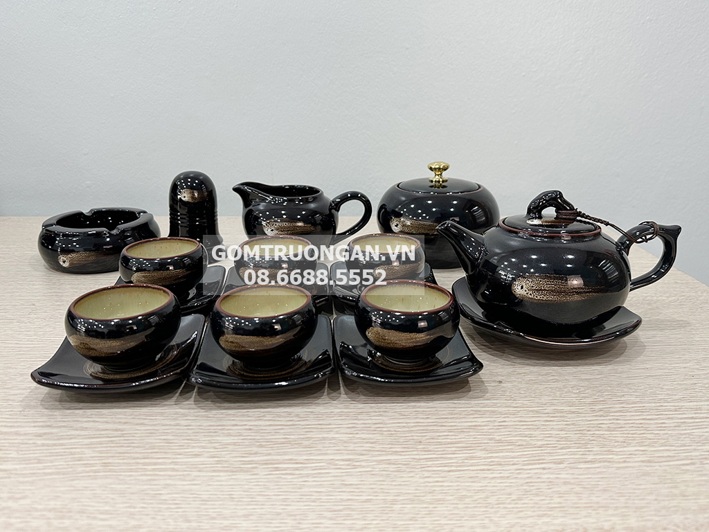 Bộ ấm chén men hỏa biến xanh đầy đủ phụ kiện 1