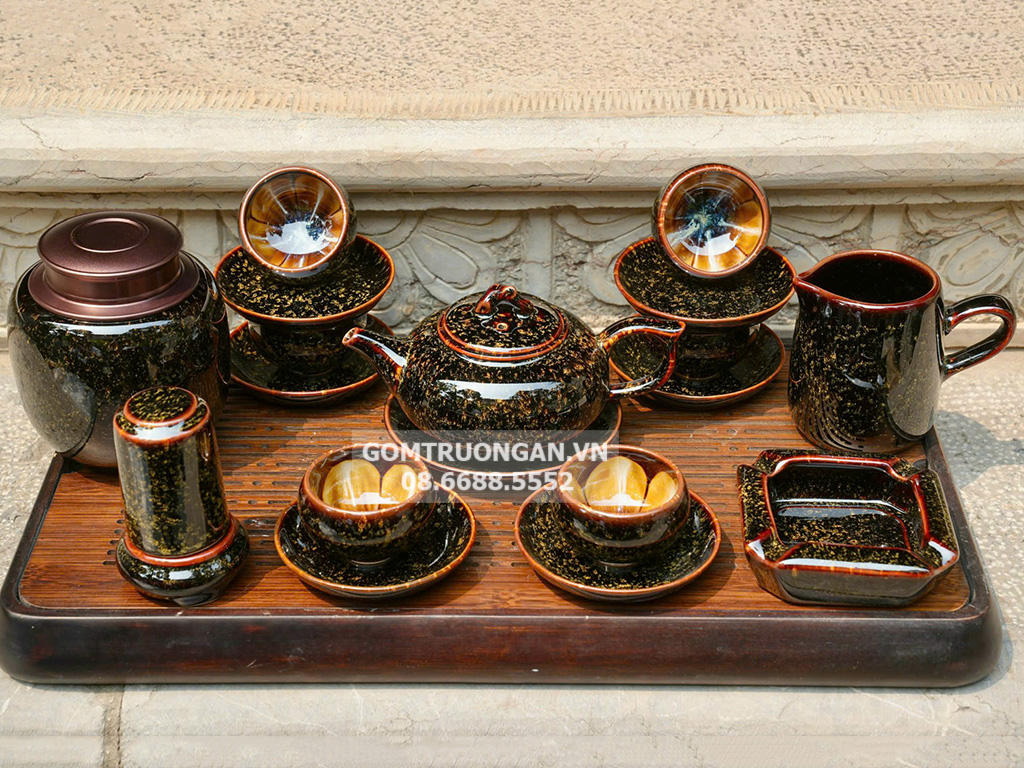 Phụ kiện ấm chén Hoàng Kim Sa men hỏa biến Bát Tràng 2
