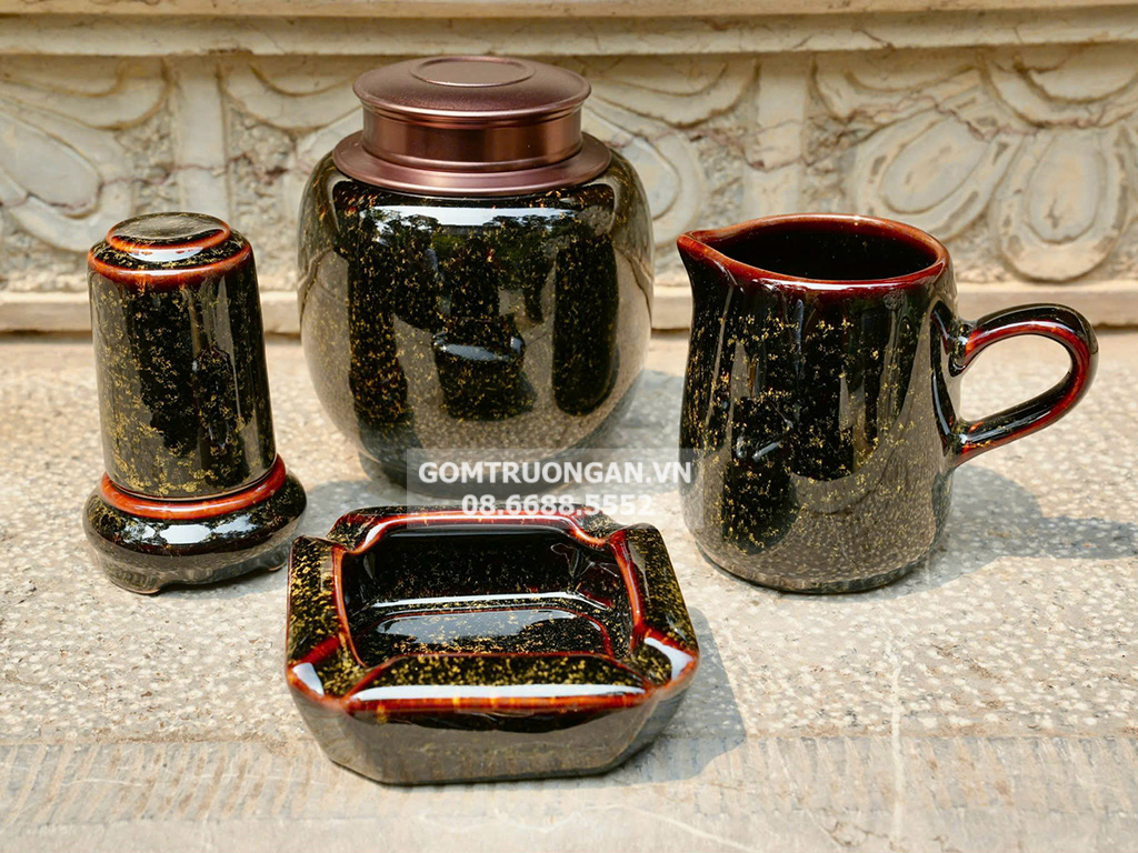 Phụ kiện ấm chén Hoàng Kim Sa men hỏa biến Bát Tràng 1