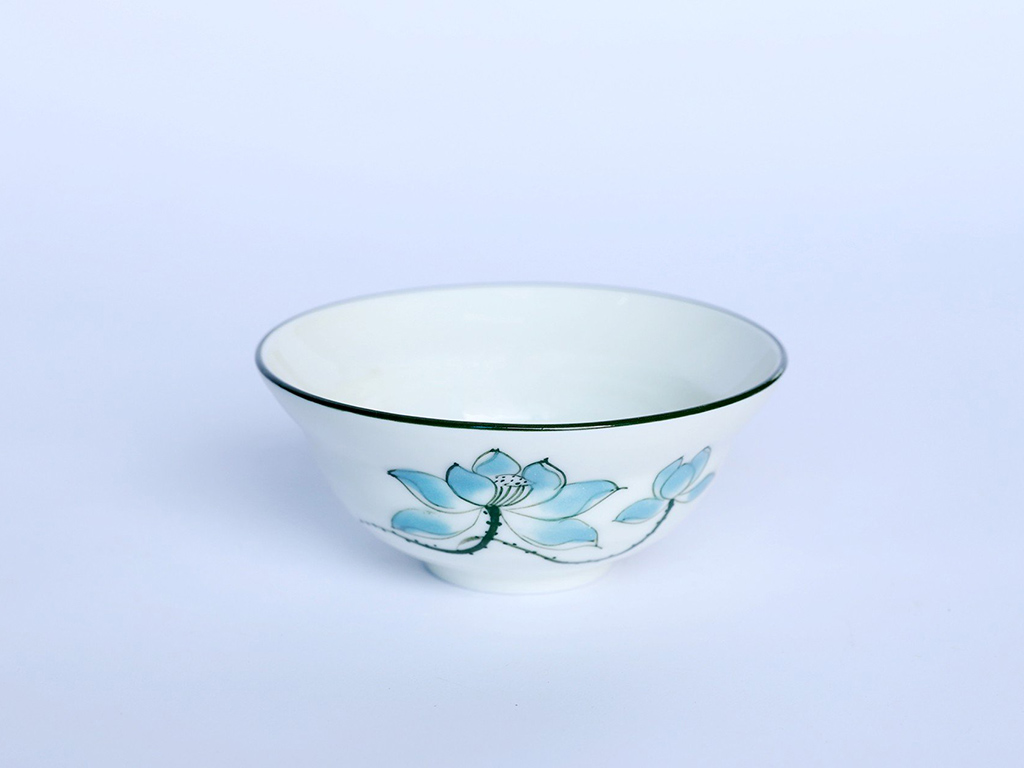 Bộ b&aacute;t đĩa Bát Tràng men kem sen xanh 6 người ăn S2 - b&aacute;t triết y&ecirc;u