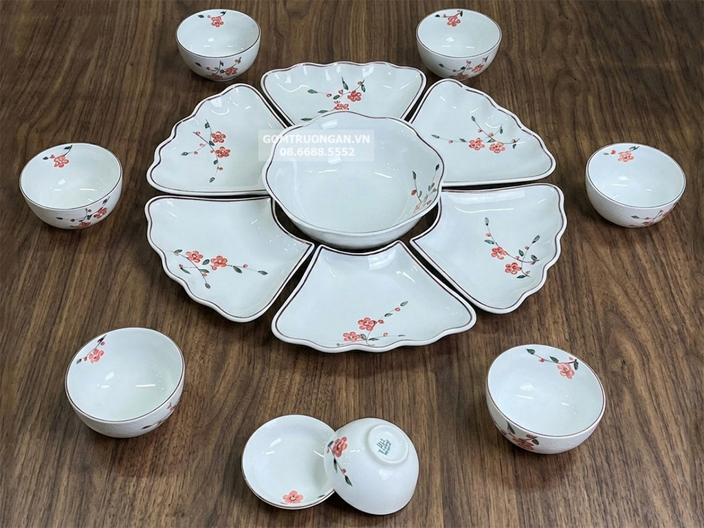 Bộ bát đĩa hoa mặt trời mâm cúng gia tiên đào cỡ to 55cm 1