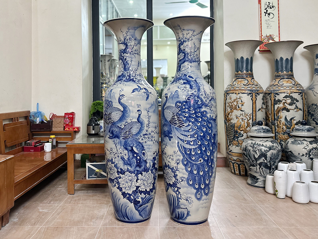 Lọ lục bình Bát Tràng men lam Công Danh Phú Quý 1m6 2