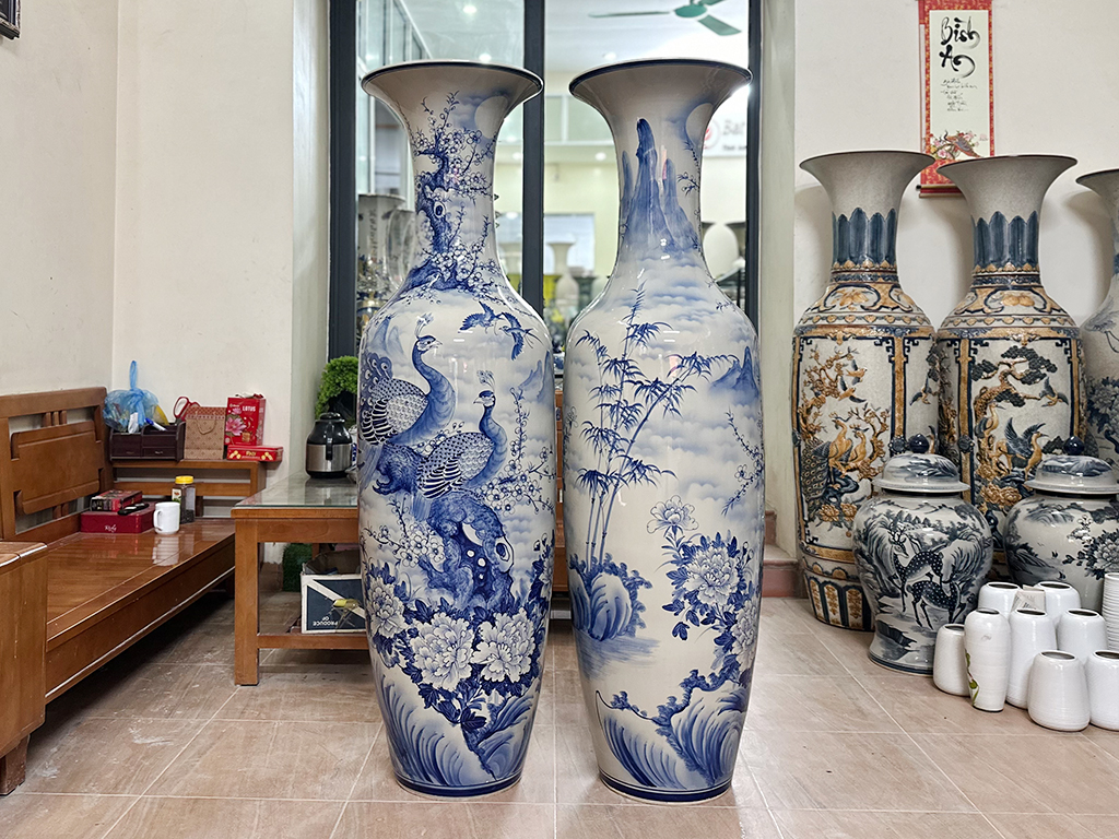 Lọ lục bình Bát Tràng men lam Công Danh Phú Quý 1m6 3