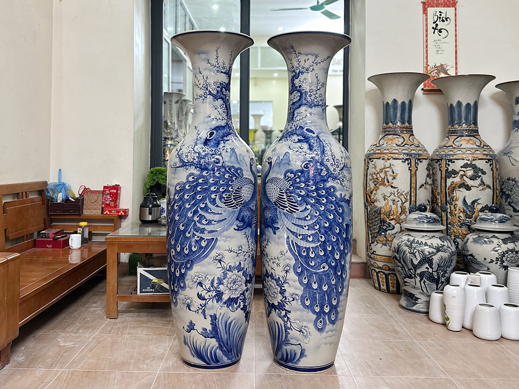 Lọ lục bình Bát Tràng men lam Công Danh Phú Quý 1m6 1