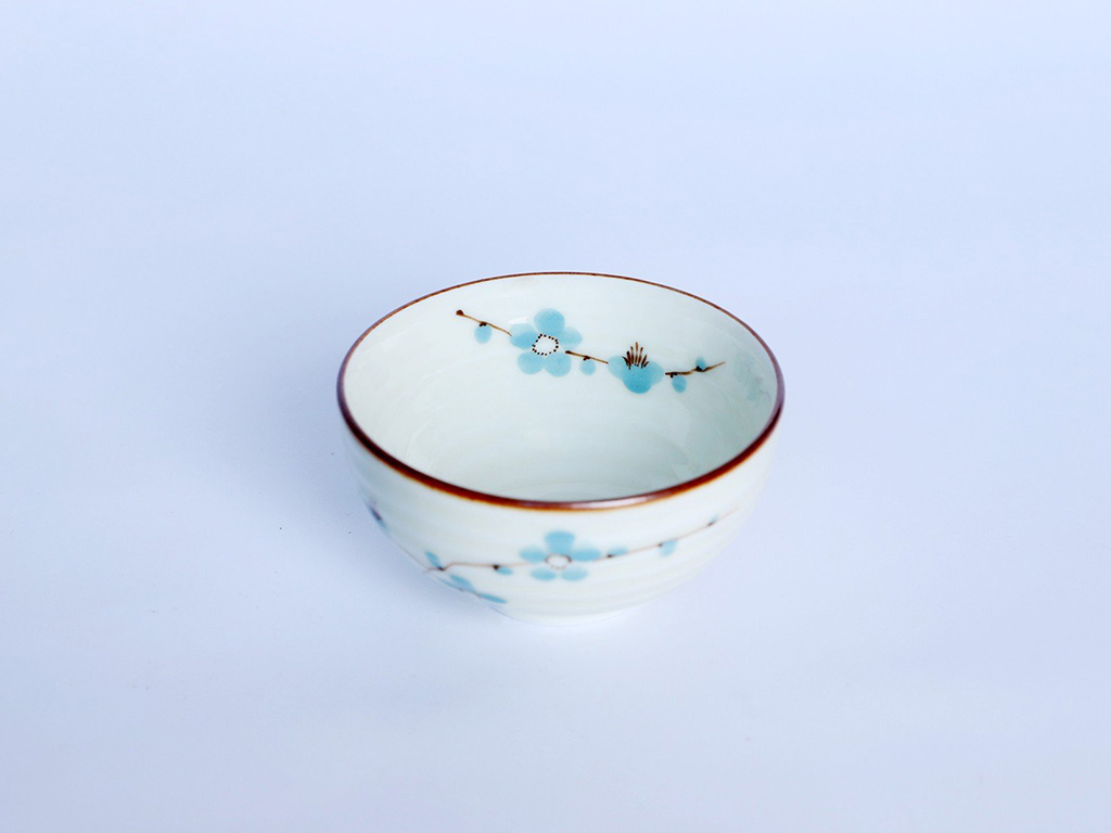 Bộ bát đĩa Bát Tràng men kem vẽ hoa Đào xanh mẫu 09 2