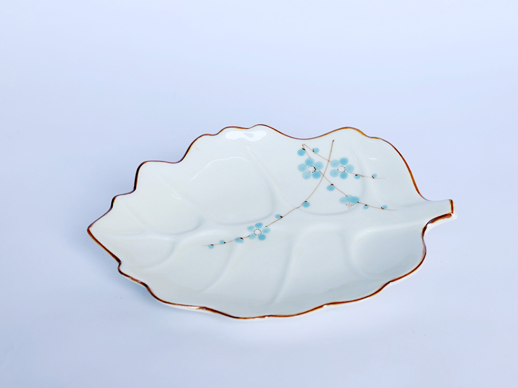 Bộ bát đĩa Bát Tràng men kem vẽ hoa Đào xanh mẫu 09 4