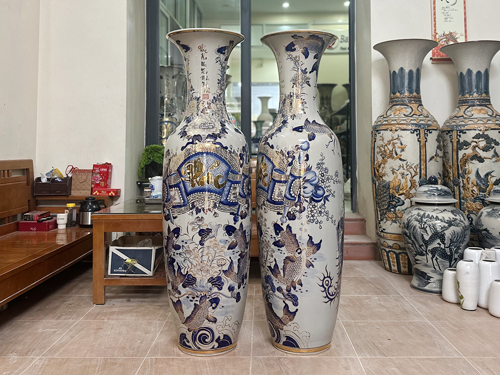 Lọ lộc bình Bát Tràng Phúc Đức vẽ vàng 24k 1m4 2