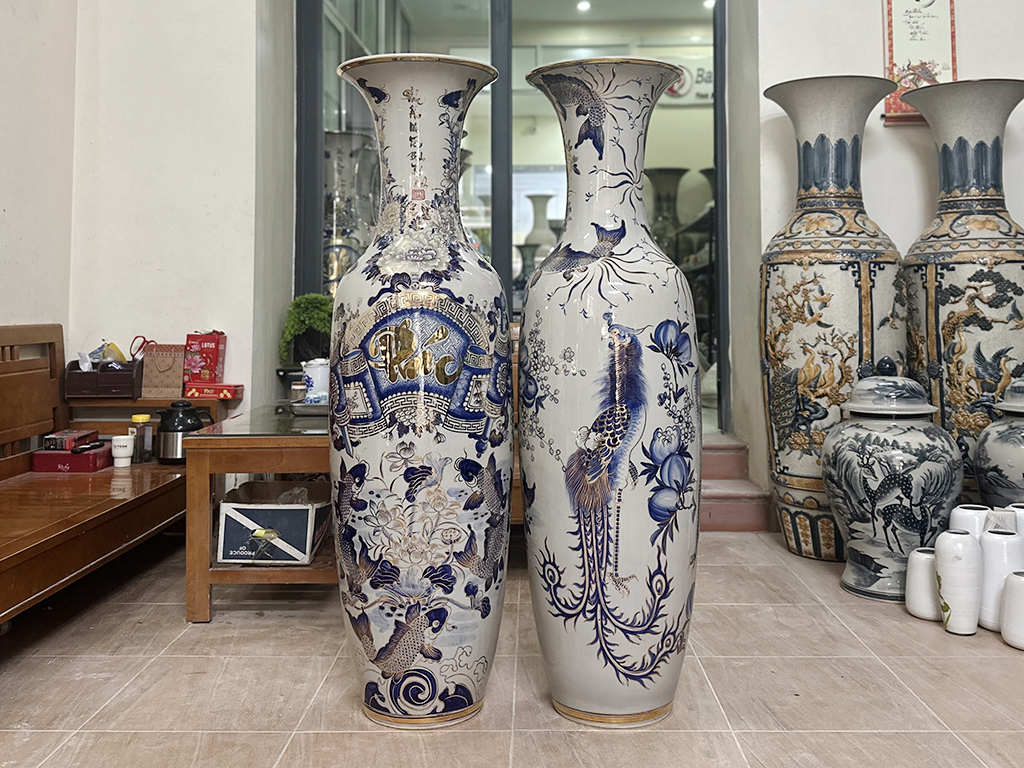 Lọ lộc bình Bát Tràng Phúc Đức vẽ vàng 24k 1m4 3