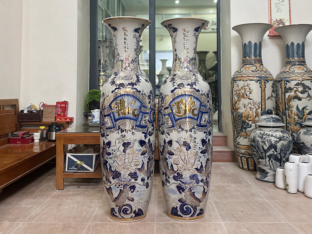 Lọ lộc bình Bát Tràng Phúc Đức vẽ vàng 24k 1m4 1