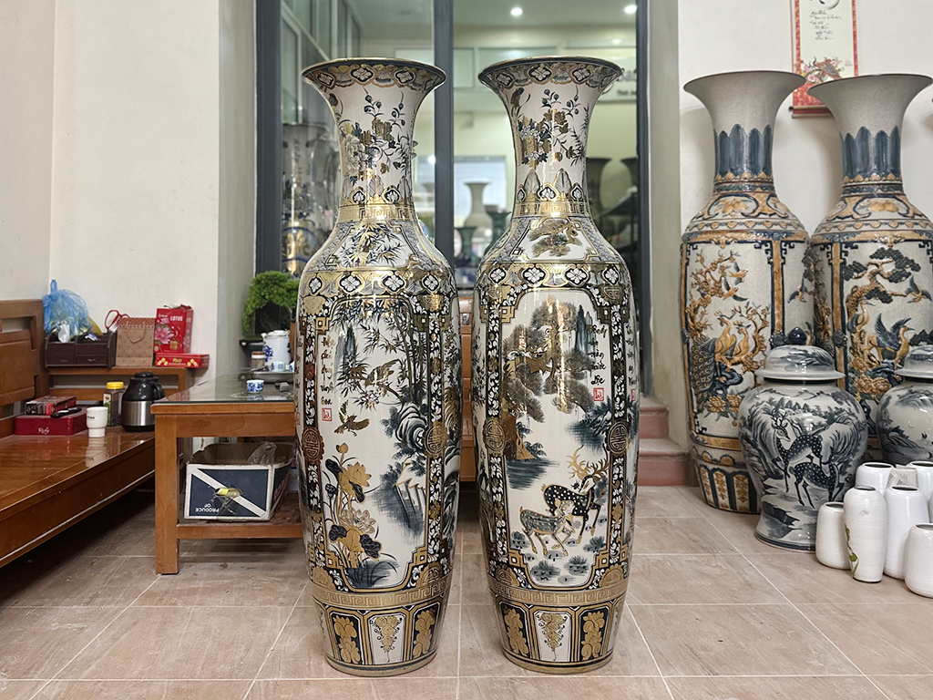 Lọ lộc bình Bát Tràng Tứ quý 1m4 vẽ vàng công nghệ nano 2