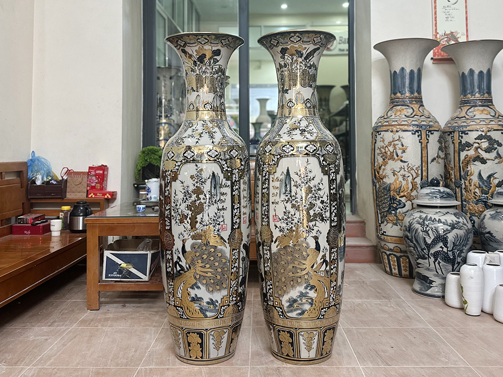 Lọ lộc bình Bát Tràng Tứ quý 1m4 vẽ vàng công nghệ nano 1