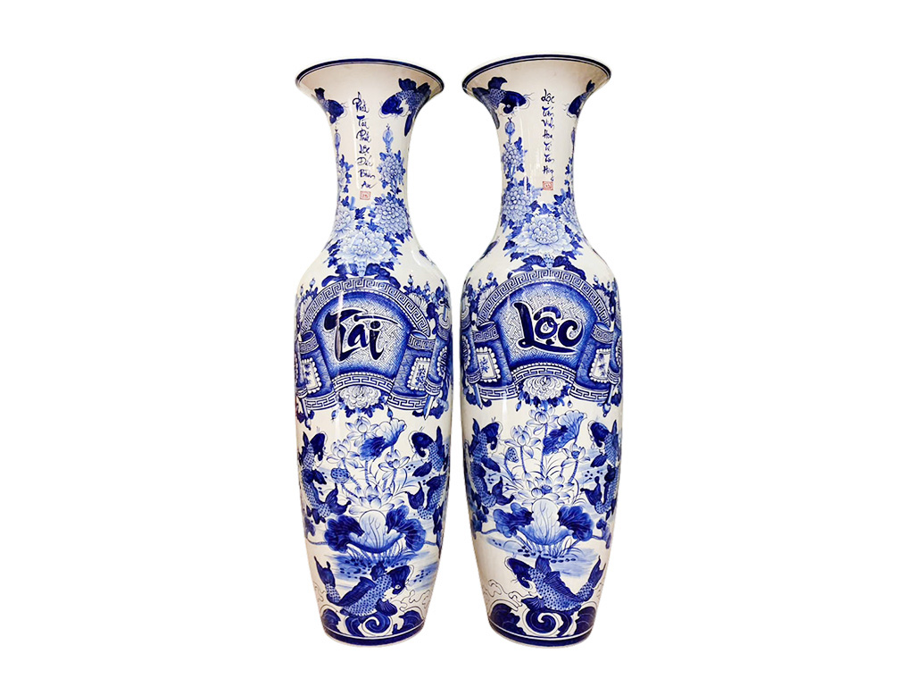 Lọ lộc bình Bát Tràng men lam Tài Lộc 1m4 1