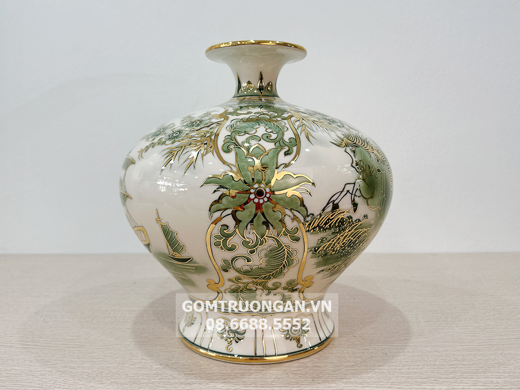 Bình hút lộc Thuận Buồm Xuôi Gió Mã Đáo Thành Công men hoàng thổ đùi dế vẽ vàng 2