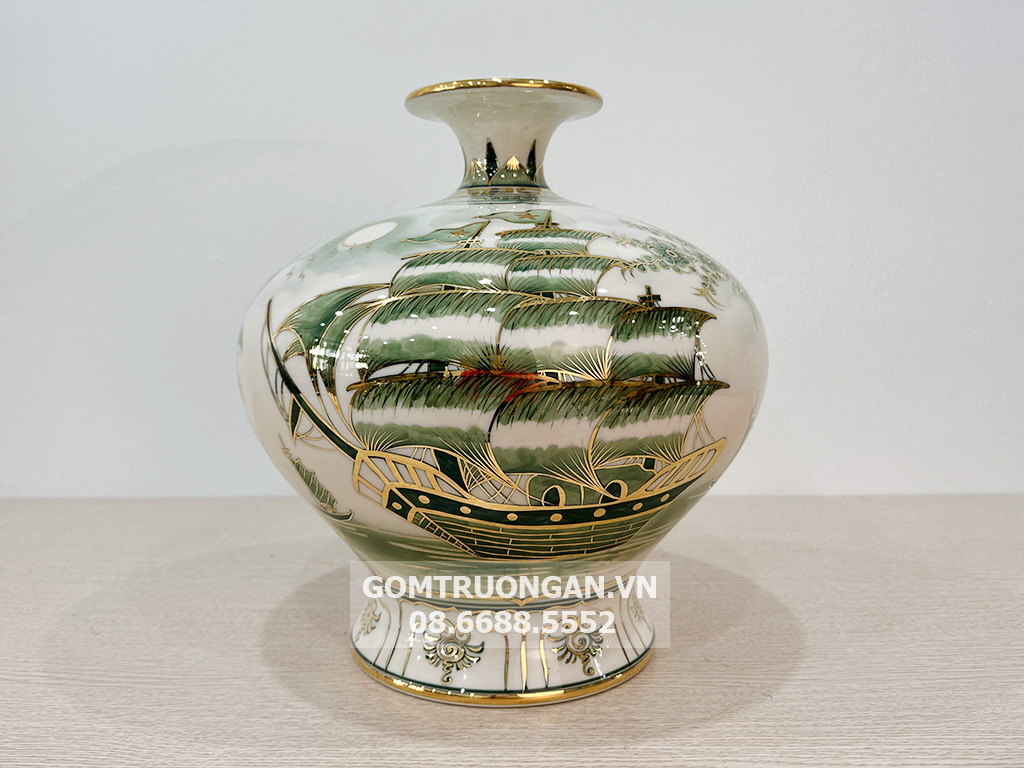 Bình hút lộc Thuận Buồm Xuôi Gió Mã Đáo Thành Công men hoàng thổ đùi dế vẽ vàng 1