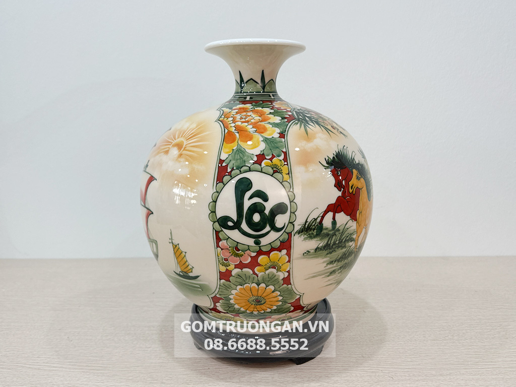 Bình hút tài lộc Thuận Buồm Xuôi Gió Phú Quý men hoàng thổ 3D 2