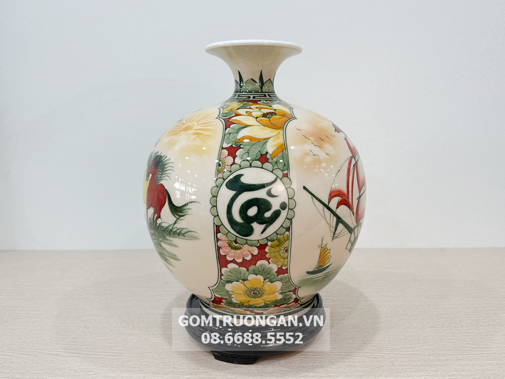 Bình hút tài lộc Thuận Buồm Xuôi Gió Phú Quý men hoàng thổ 3D 4