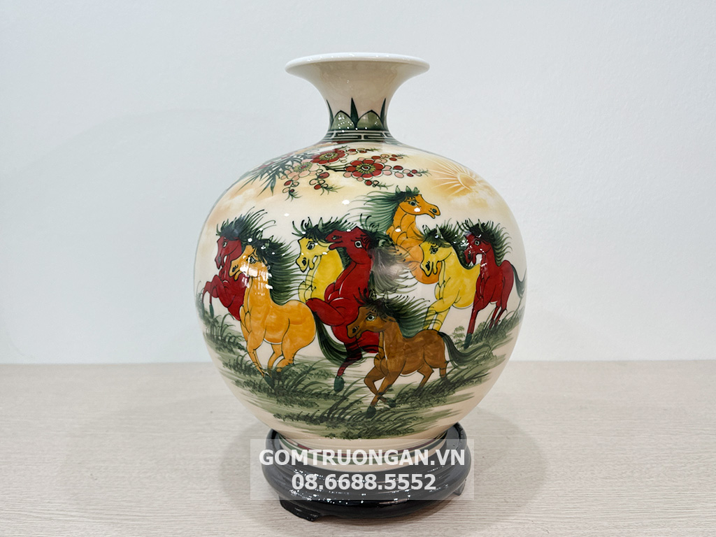 Bình hút tài lộc Thuận Buồm Xuôi Gió Phú Quý men hoàng thổ 3D 1