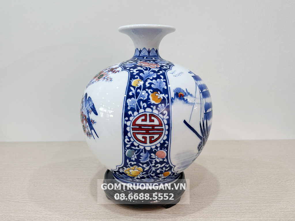 Bình hút tài lộc Thuận Buồm Xuôi Gió Mùa Xuân men màu 30cm 2