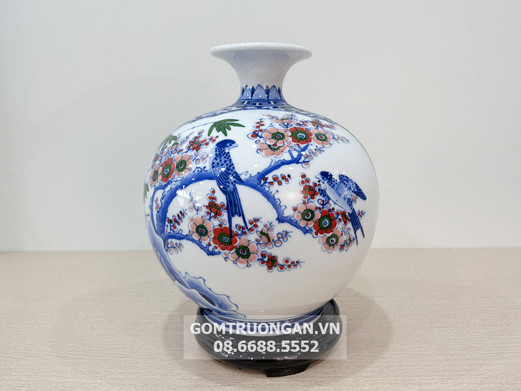 Bình hút tài lộc Thuận Buồm Xuôi Gió Mùa Xuân men màu 30cm 3