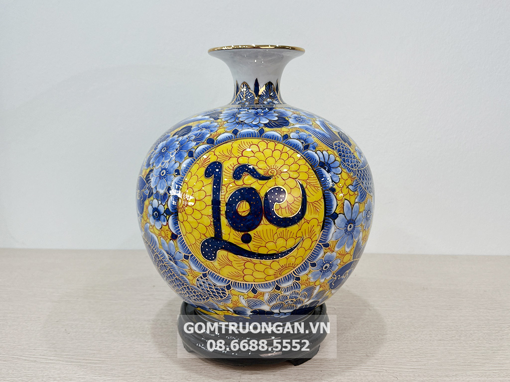 Bình hút tài lộc Cá Chép Liên Hoa Phúc Lộc nền vàng 30cm 2