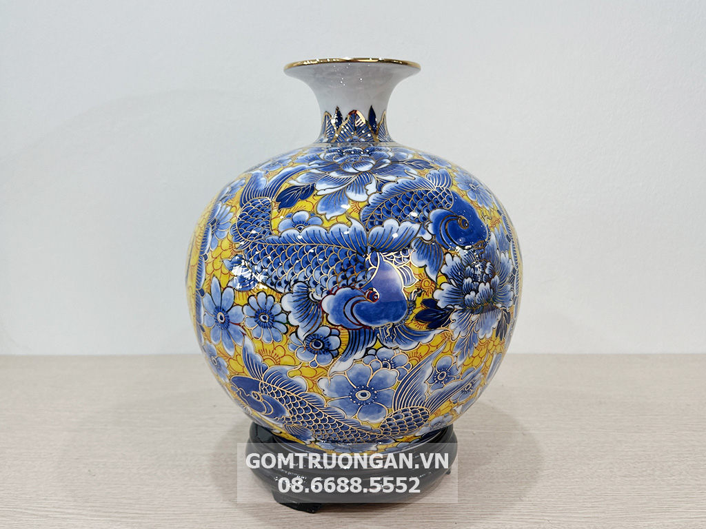 Bình hút tài lộc Cá Chép Liên Hoa Phúc Lộc nền vàng 30cm 3