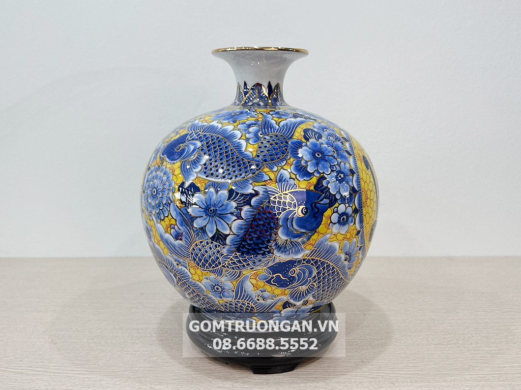 Bình hút tài lộc Cá Chép Liên Hoa Phúc Lộc nền vàng 30cm 4