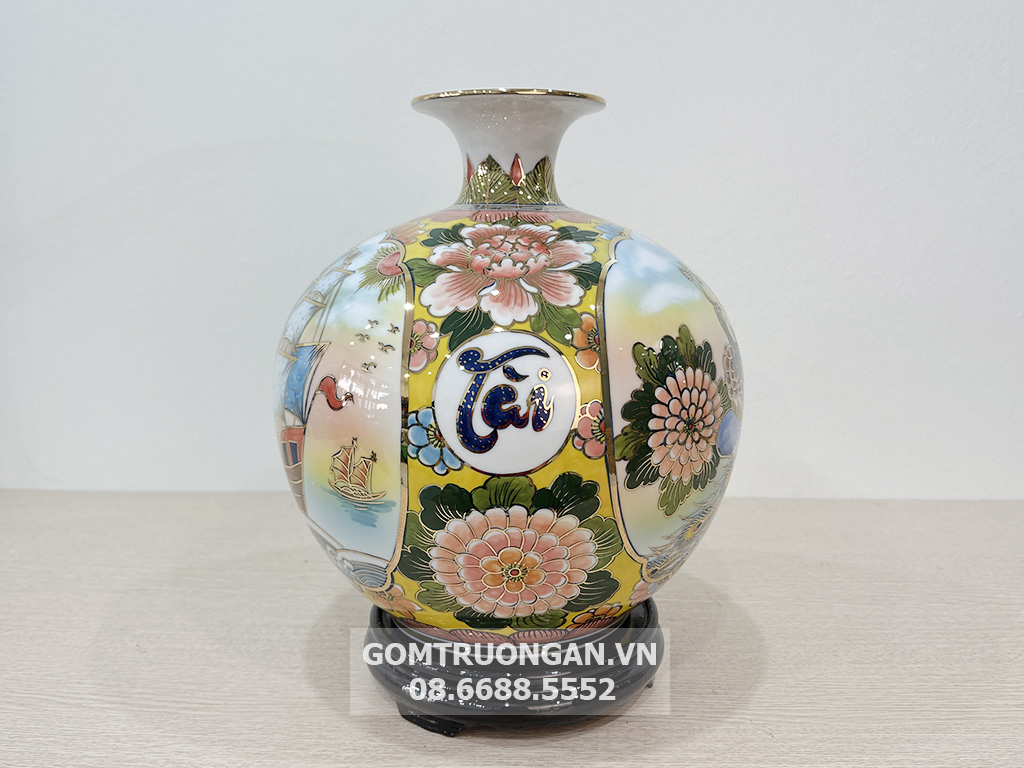 Bình hút lộc Thuận Buồm Xuôi Gió Vinh Hoa Phú Quý vẽ vàng khung vàng 2