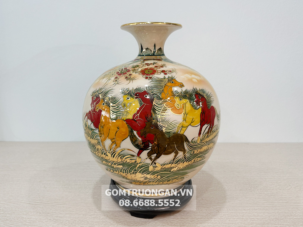 Bình hút tài lộc Thuận Buồm Xuôi Gió Phú Quý men hoàng thổ 3D vẽ vàng 2