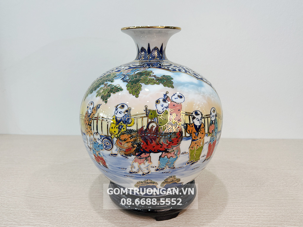 Bình hút tài lộc Bát Tràng Bách Nhi Bách Phúc vẽ vàng 30cm 3