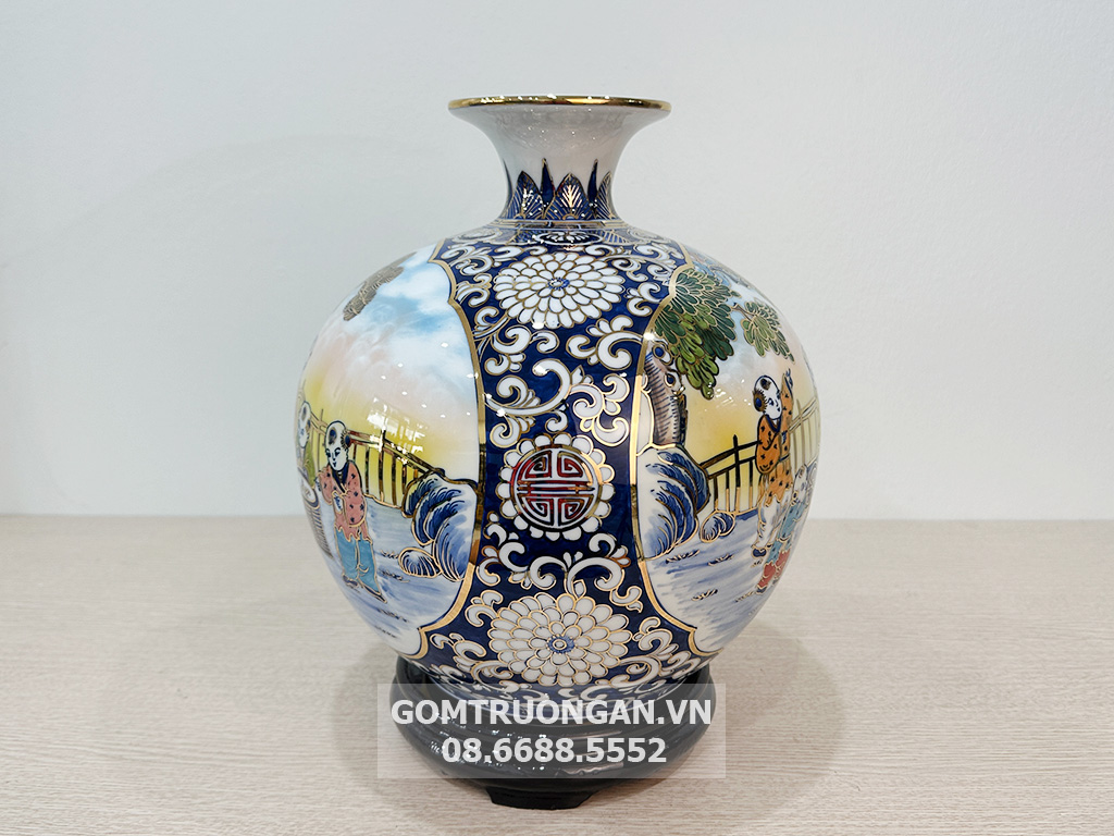 Bình hút tài lộc Bát Tràng Bách Nhi Bách Phúc vẽ vàng 30cm 4