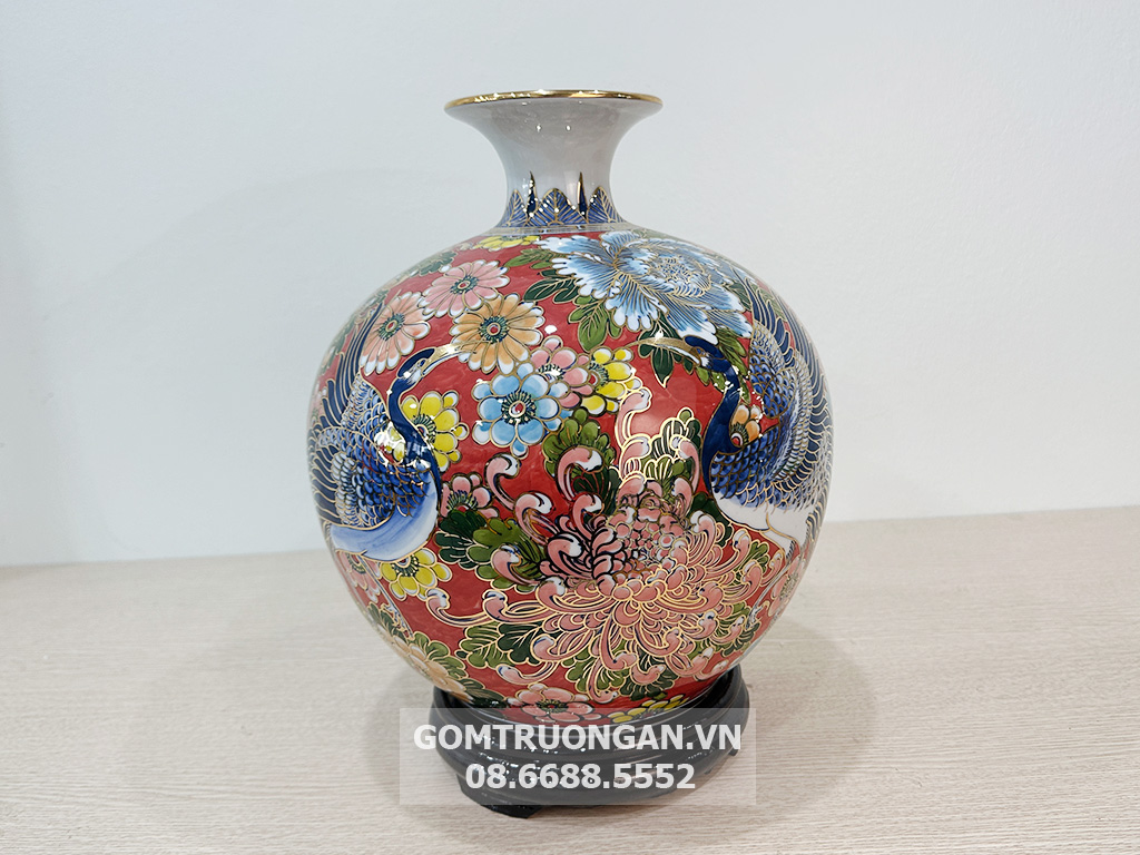 B&igrave;nh h&uacute;t t&agrave;i lộc men rạn v&agrave;ng vẽ rồng phượng