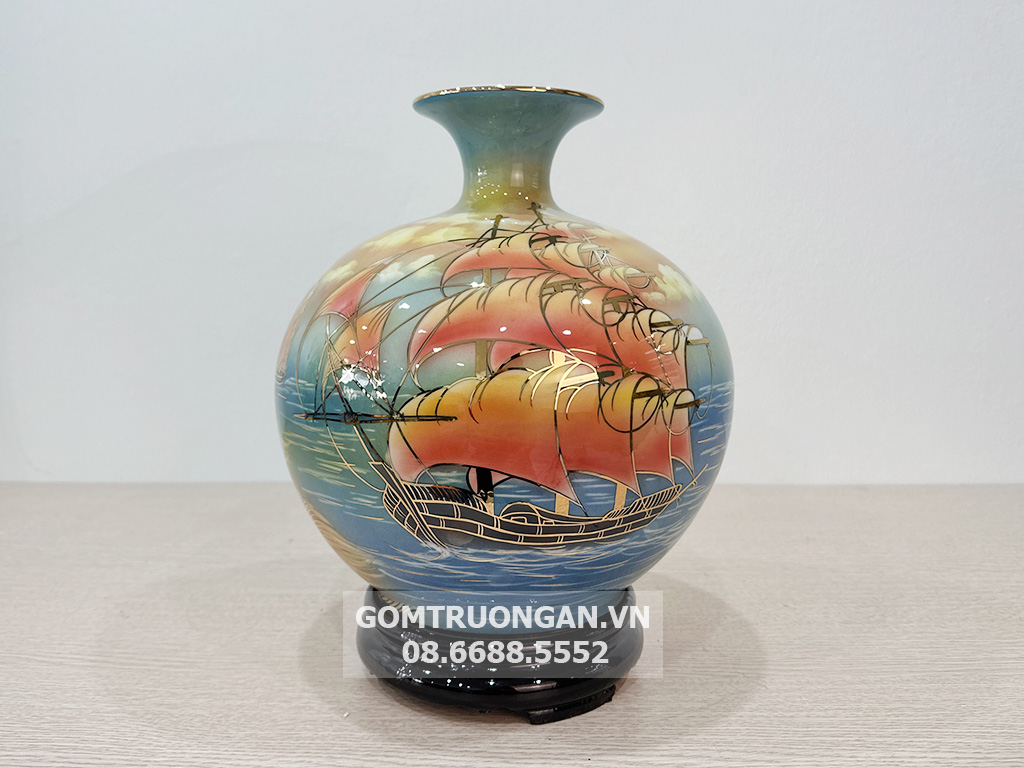 Bình hút tài lộc Thuận Buồm Xuôi Gió Phú Quý men đá ngọc 25cm 2