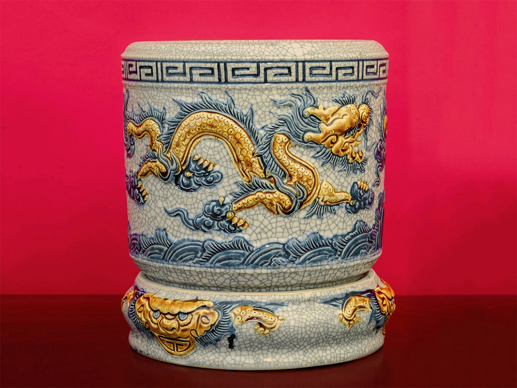 Bộ đồ thờ Bát Tràng Trường Xuân men rạn đắp nổi rồng ban thờ 1m27 6