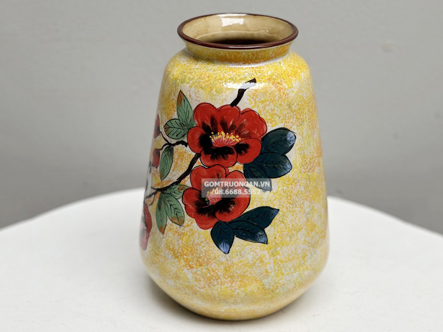 Bình hoa Bát Tràng trang trí decor dáng bầu vẽ hoa trà 1