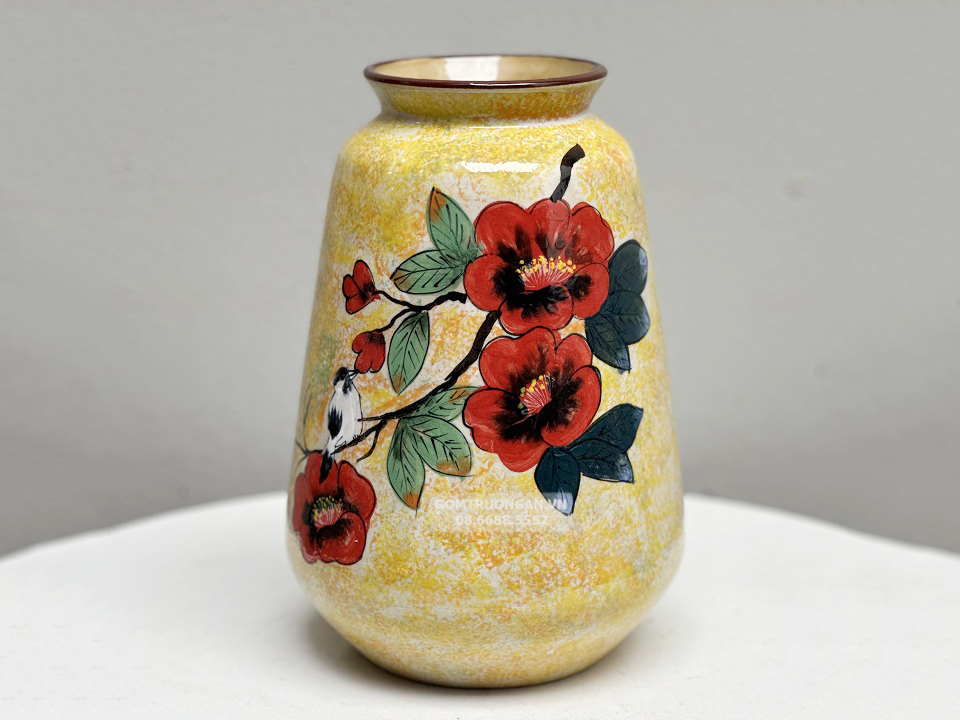 Bình hoa Bát Tràng trang trí decor dáng bầu vẽ hoa trà 2
