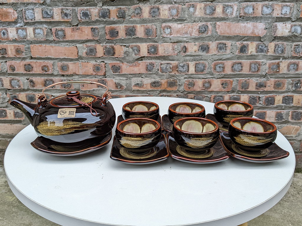 Ấm chén men hỏa biến phẩy dáng giang tây 1