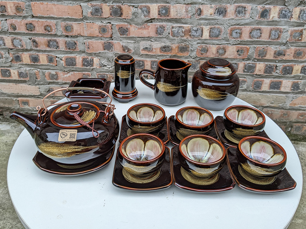 Ấm chén men hỏa biến phẩy dáng giang tây đầy đủ phụ kiện 1