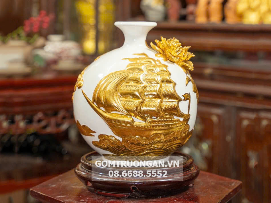 Bình hút lộc màu trắng dát vàng Thuận buồm xuôi gió 21cm 1
